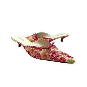 Amanda Smith Pink Floral Embroidered Kitten Heel Mules